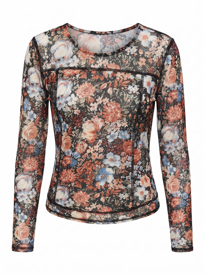 Floral Mesh Long Sleeve Top