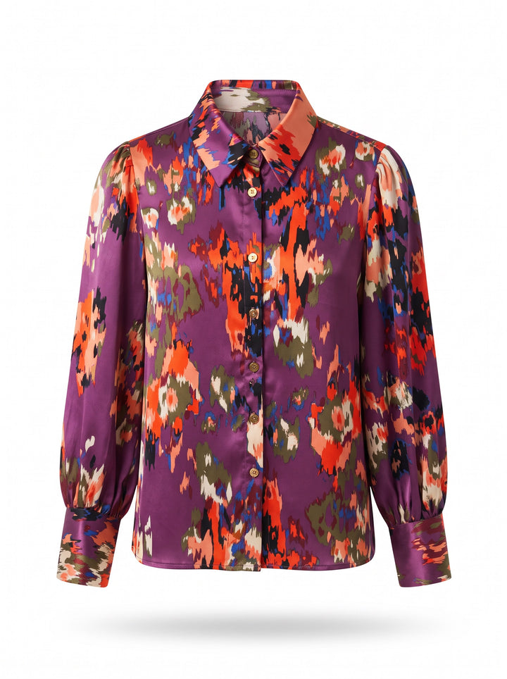 Purple Abstract Print Button-Up Blouse