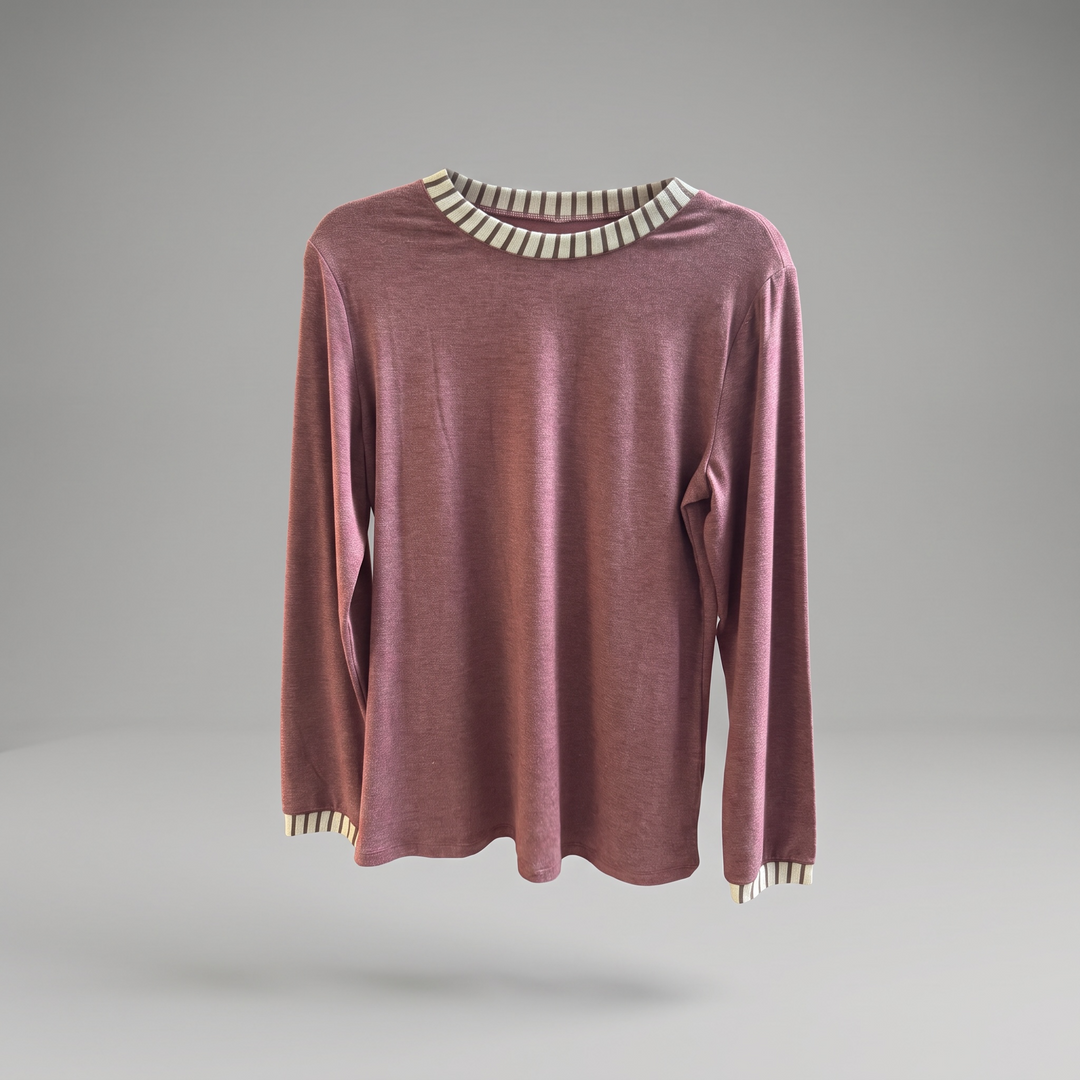 Mauve Contrast Trim Long Sleeve Top