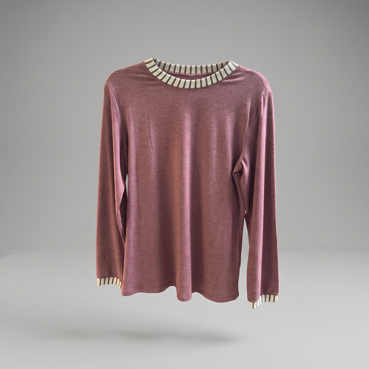 Mauve Contrast Trim Long Sleeve Top