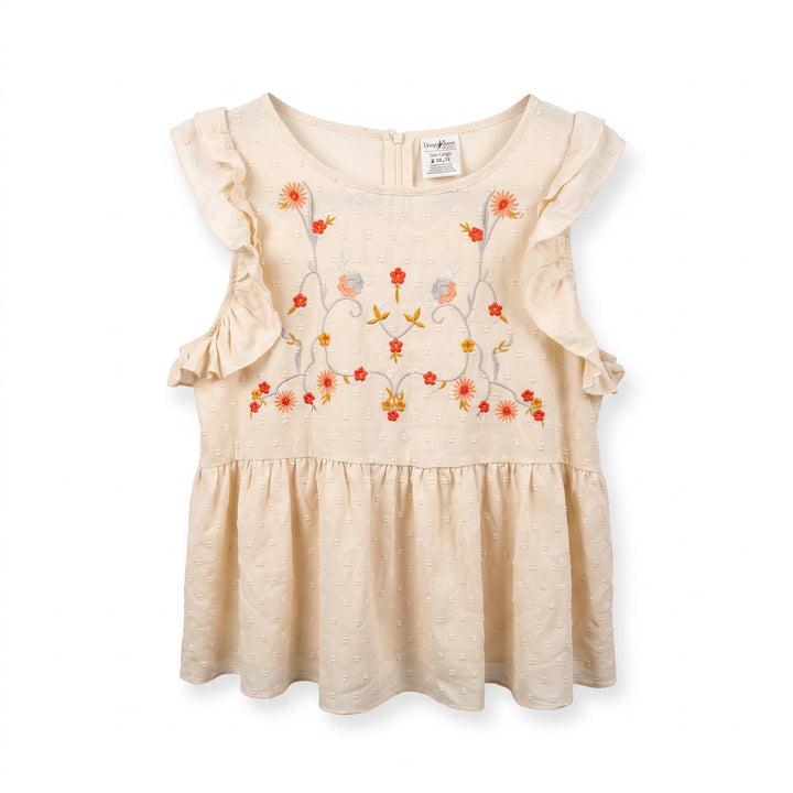 Embroidered Ruffle Sleeve Peplum Top