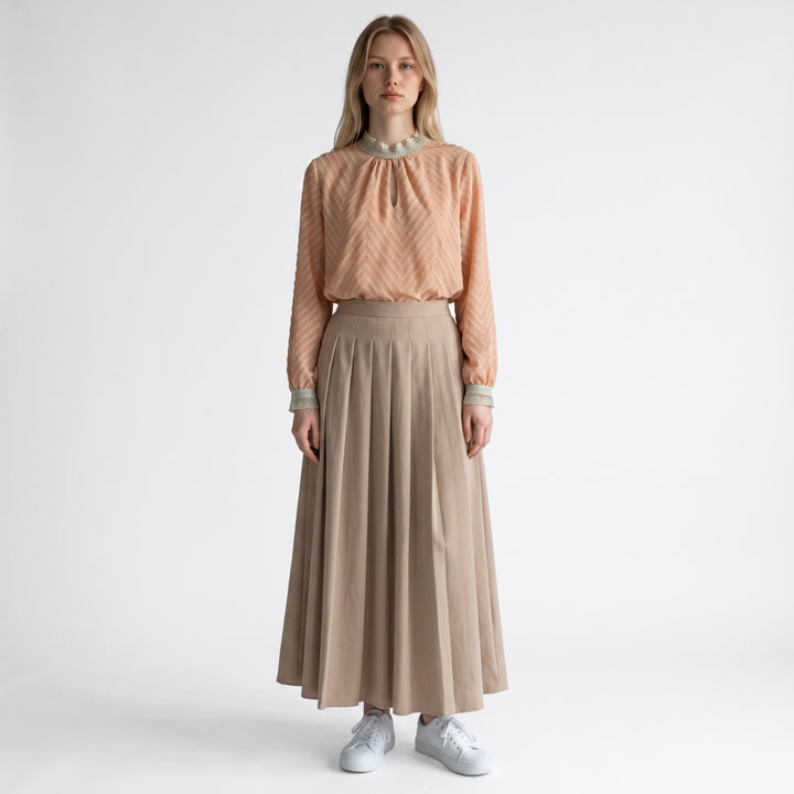 Peach Lace Collar Textured Blouse