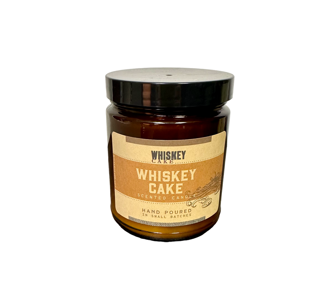 Whiskey cake candle, official whiskey cake candle, 100% soy candle, hand poured candle, amber jar, single wick candle from upper room candle company
