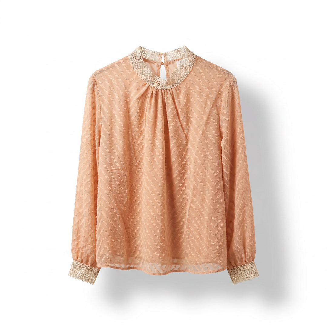 Peach Lace Collar Textured Blouse
