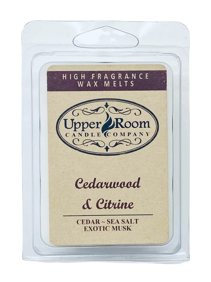 triple wick cedarwood & citrine wax melts, upper room candle company 