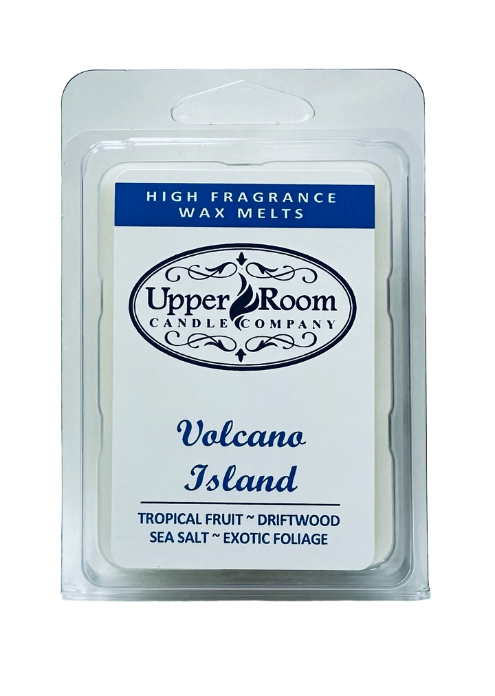Volcano island wax melts, 100% soy wax melts, hand poured wax melts, premium scented wax melts, high fragrance, from upper room candle company